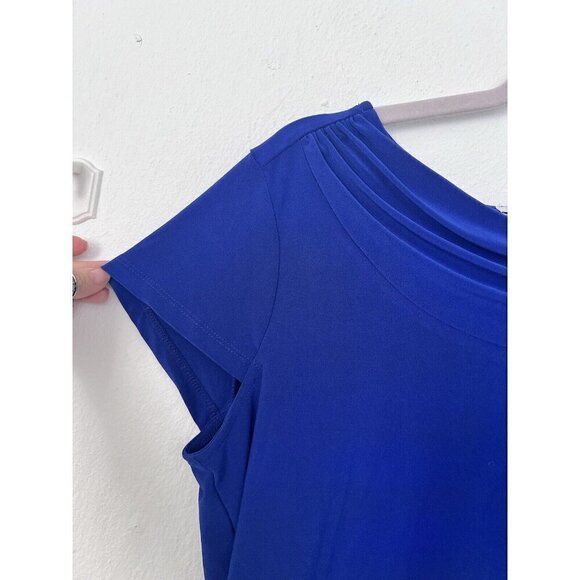 Kasper Cowl Neck Blouse Top Short Sleeve Royal Blue Stretch MEDIUM NEW - Picture 9 of 10